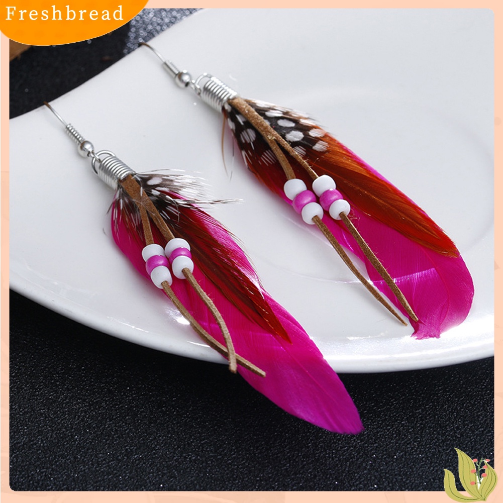 &lt; Freshbread &gt; Bohemian Wanita India Manik-Manik Bulu Rumbai Menjuntai Kait Anting Perhiasan Hadiah