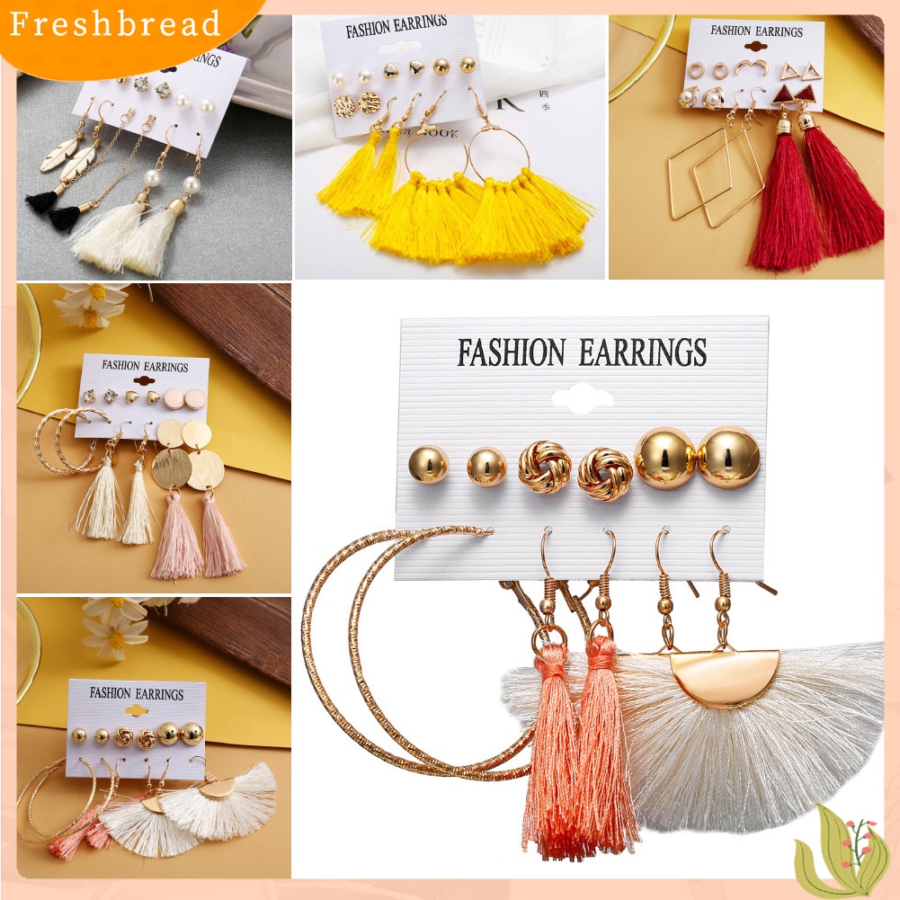 &lt; Freshbread &gt; 6Pcs/Set Bohemia Wanita Rumbai Kait Anting Ear Stud Set Perhiasan Aksesoris