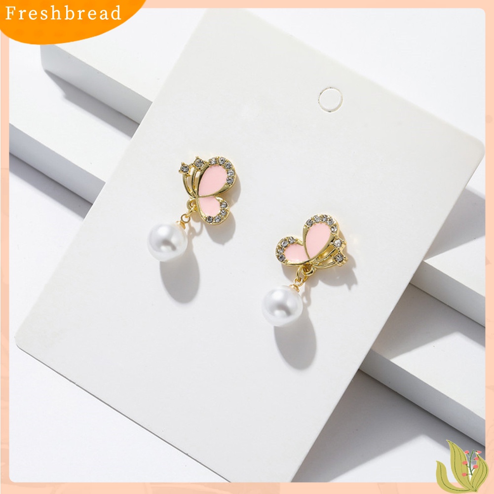< Freshbread > Wanita Kupu-Kupu Bentuk Liontin Mutiara Imitasi All-match Stud Earrings Perhiasan Hadiah