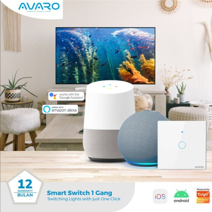 AVARO Smart Wall Switch WIFI Touch Saklar Lampu - EU 1 Gang White