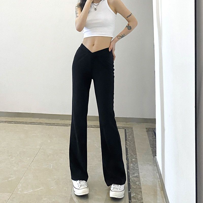 Red Rapcopter longgar slim micro boot celana wanita berbentuk V pinggang menggantungkan tabung lurus all-match kasual lebar kaki celana trendi