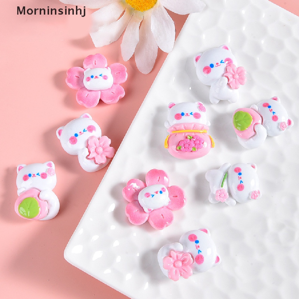 Mornin 10 Pcs Kartun Ransel Bunga Sakura Kucing Resin Aksesoris Datar Kembali Scrapbooking DIY Perhiasan Craft Dekorasi Phone Case Kulkas Stiker id