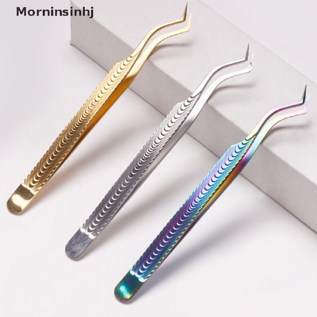 Mornin Pinset Ekstensi Bulu Mata Lengkung Pinset Stainless Steel Alat Makeup id