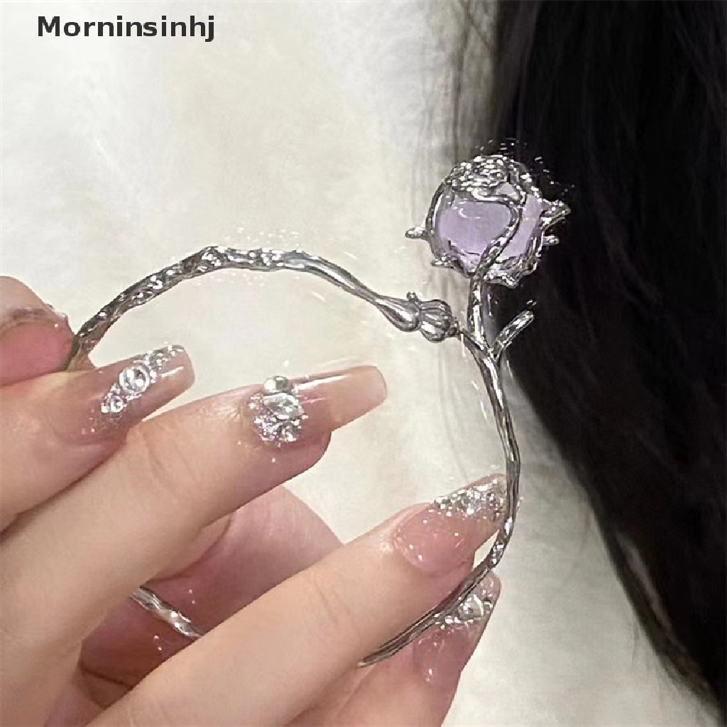 Mornin Tidak Teratur Ungu Rose Gelang Untuk Wanita Gadis Warna Perak Halus Perhiasan Hadiah Terbuka Bangle Gelang Adjustable Bangle Floral Jewelry id