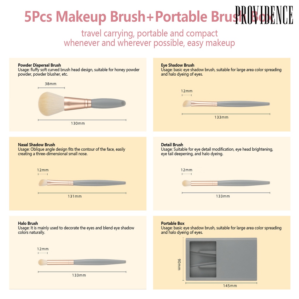 Providence 5Pcs/Set Makeup Brush Dengan Cermin Bulu Lembut Pegangan Non-slip Mudah Dibawa Eyeshadow Multifungsi Bedak Longgar Brush Kit Kosmetik