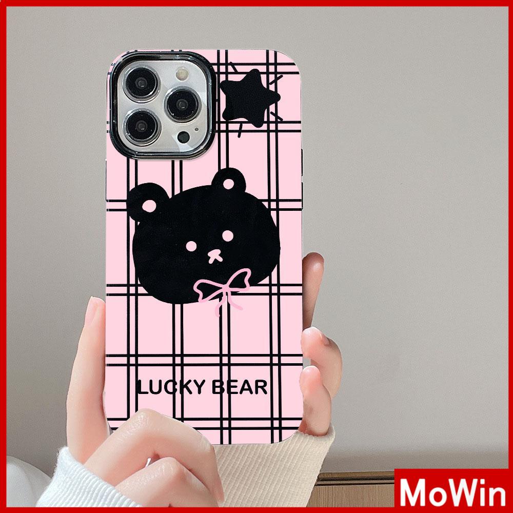 For iPhone 14 Pro Max iPhone Case Black Glossy TPU Soft Case Shockproof Protection Camera Pink Cute Bear Compatible with iPhone 13 Pro max 12 Pro Max 11 xr xs max 7Plus 8Plus