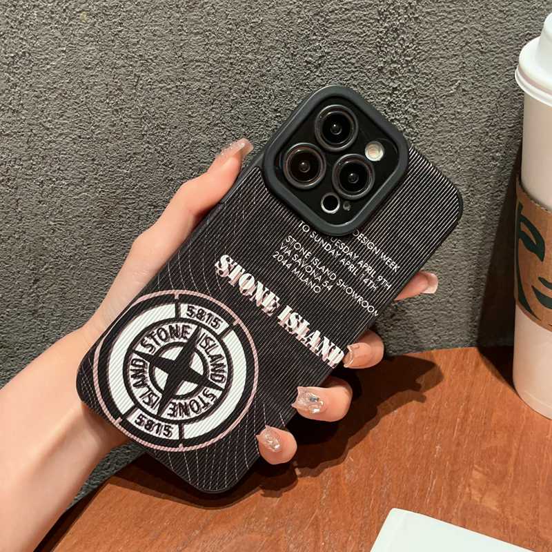 Leather Black Fashion Soft Case iP iPhone 7 8 Plus SE 2020 X XR XS Max 11 12 13 14 Pro Max 14 Plus Green Black Phone Case Camera Protect Men's 1990 STONE