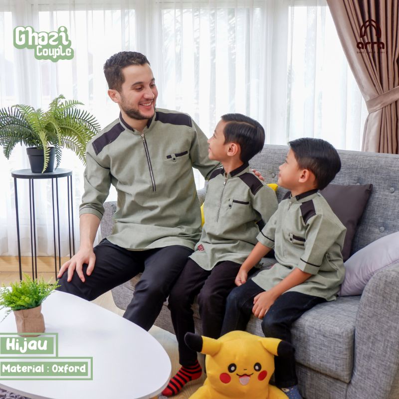 Baju Koko Couple Sarimbit Kurta Pakistan Lengan Pendek Lebaran Keluarga Premium Ghazi