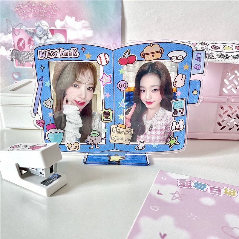 Idol Tempat Foto Bingkai Foto Mini 3inch Biru Untuk Anak Perempuan Dekorasi Desktop Korea