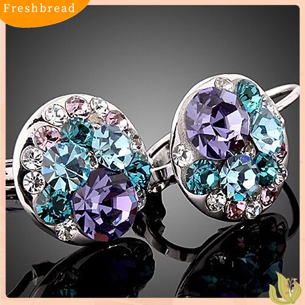 {In Stock} Fashion Wanita Cubic Zirconia Penuh Kristal Leverback Perak Alloy Earrings