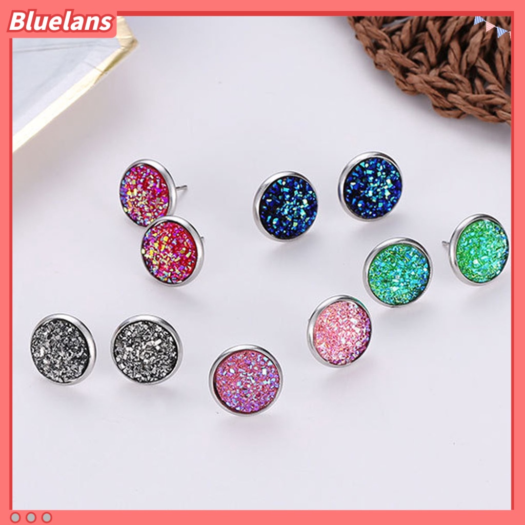 {In Stock} 1pasang Ear Stud Hias Stud Telinga Berlian Imitasi Bentuk Bulat Stainless Warna-Warni Untuk Hadiah