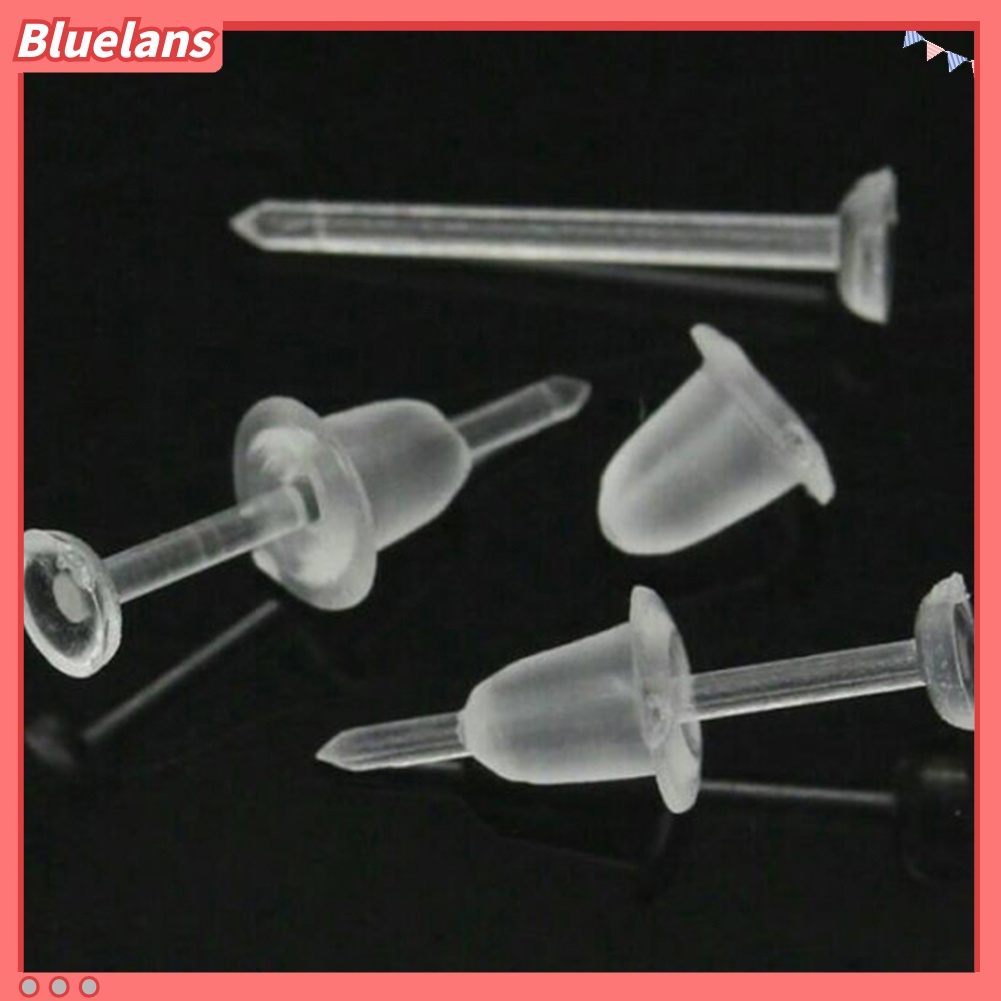 {In Stock} 50Pcs/Set Unisex Plastik Bening Anting Post Telinga Pin Punggung DIY Perhiasan Aksesori