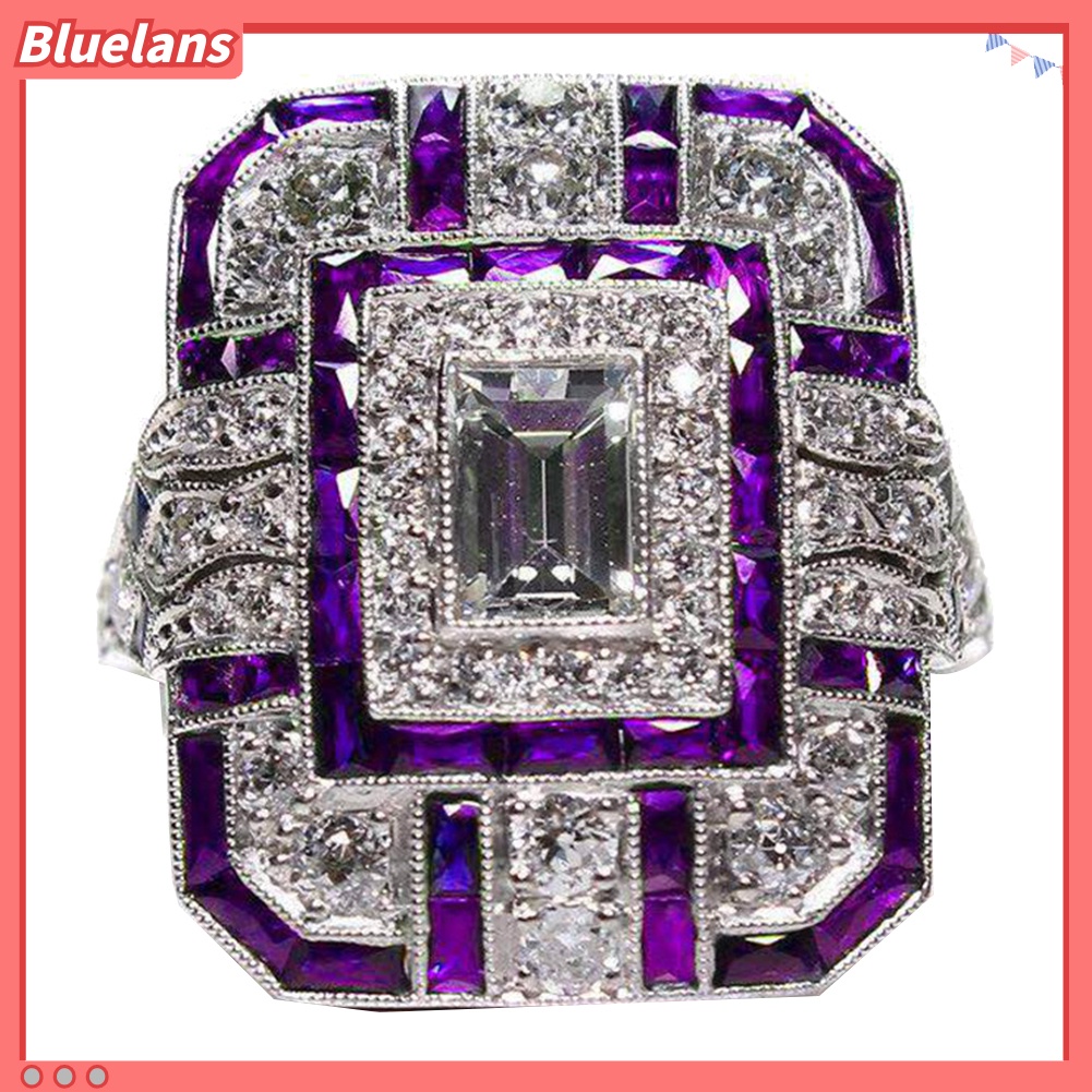 {In Stock} Pernikahan Pertunangan Wanita Retro Cubic Zirconia Bertatahkan Perhiasan Cincin Jari Persegi