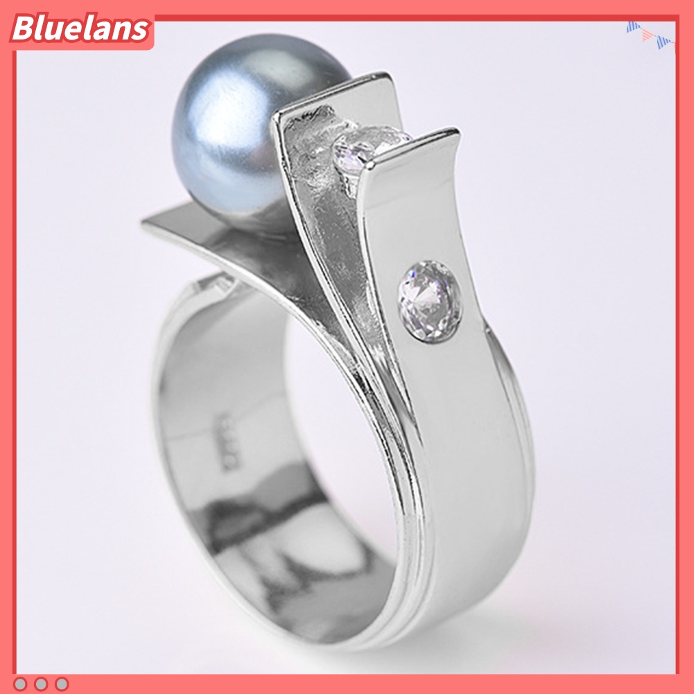 {In Stock} Fashion Wanita Mutiara Imitasi Berlian Imitasi Bertatahkan Jari Cincin Hadiah Perhiasan Pernikahan