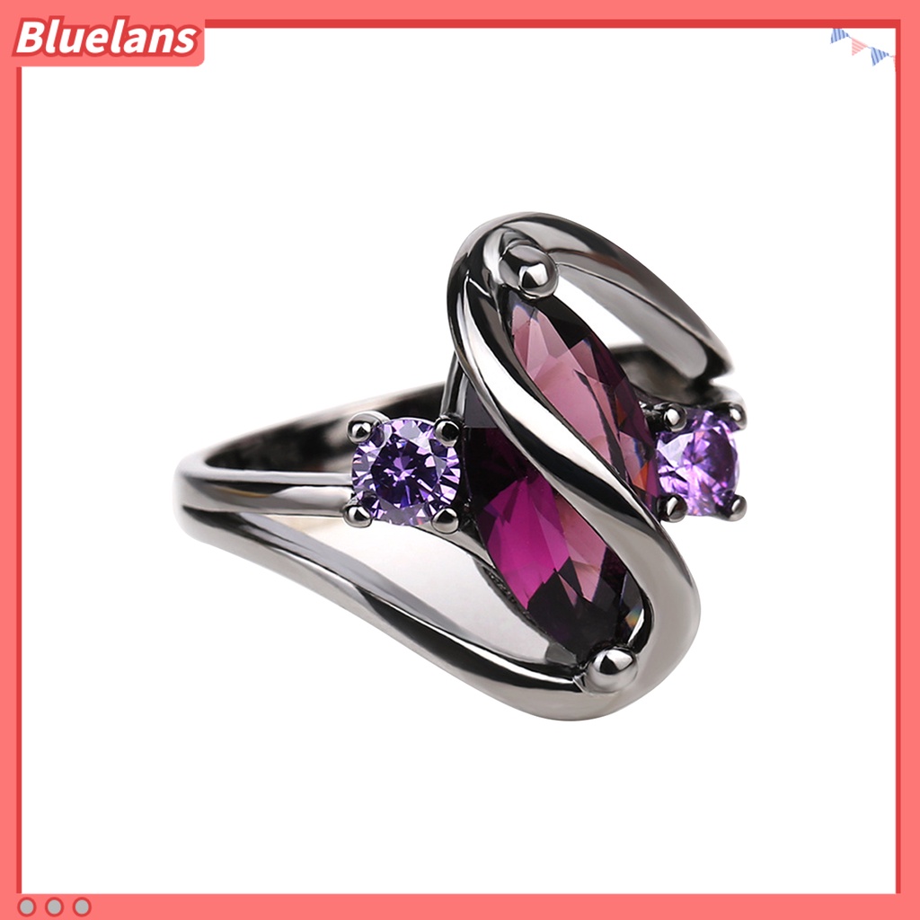 {In Stock} Fashion Wanita Romantis Imitasi Safir Mata Kuda Berbentuk Berongga Keluar Cincin Perhiasan