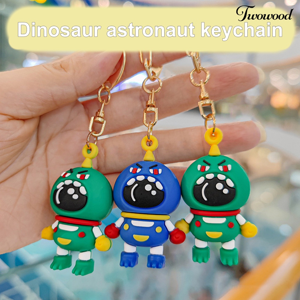 Twowood Dinosaurus Astronot Gantungan Kunci 3D DIY Ransel Ornamen Silikon Kartun Spaceman Dino Car Key Ring Pendant Perlengkapan Siswa