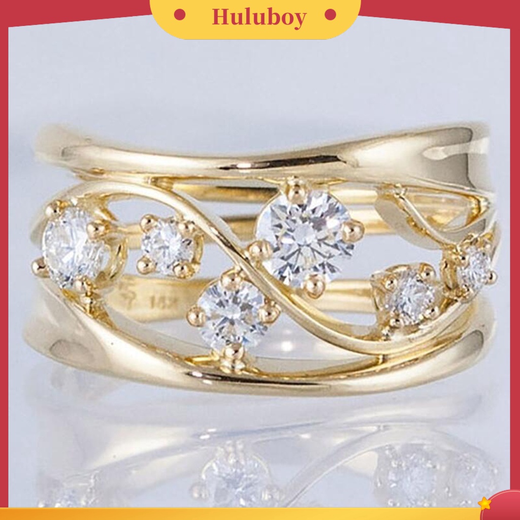 {Ready Stock} Cincin Jari Wanita Anti Tarnish Hollow Garis Bergelombang Geometris Cubic Zirconia Ring Untuk Tunangan