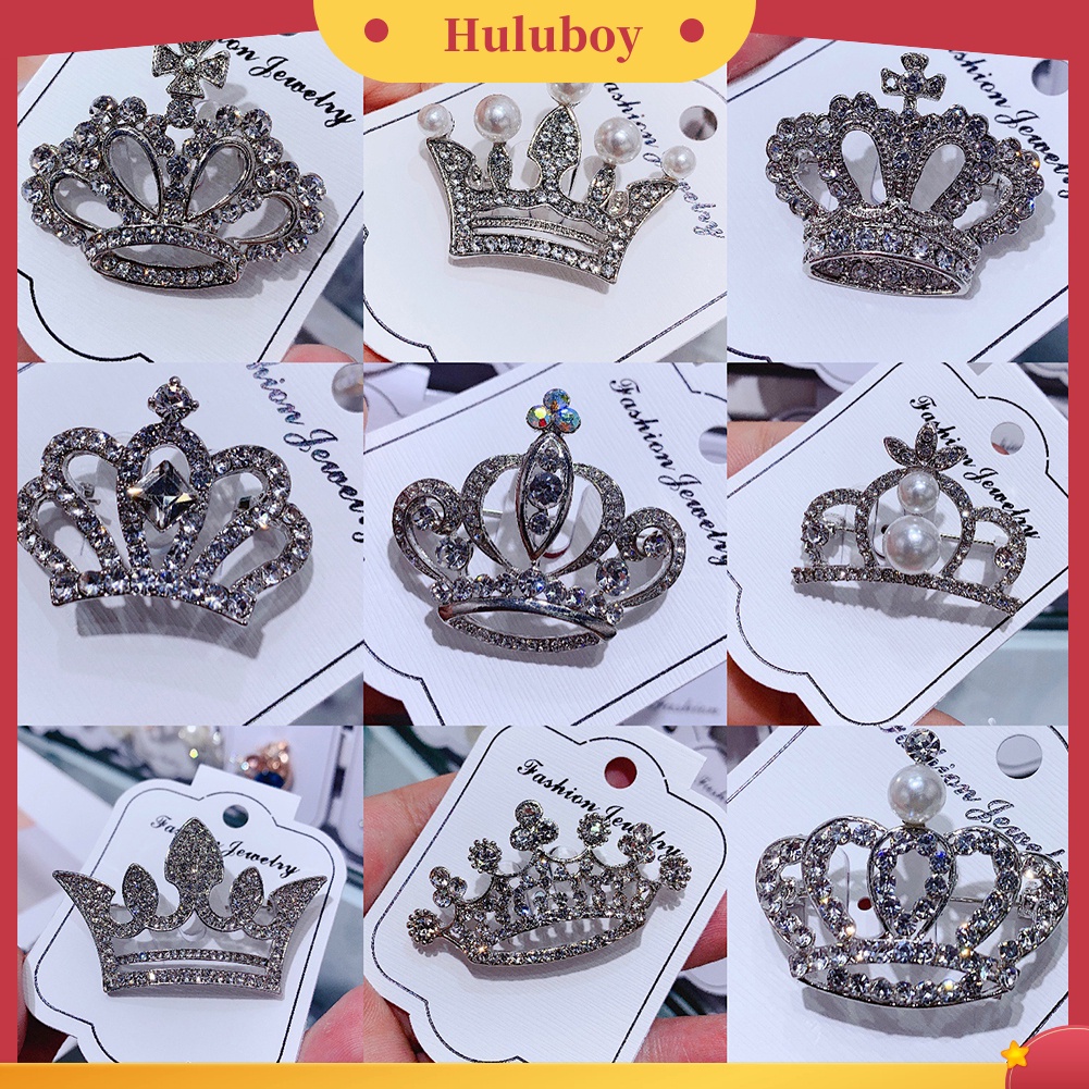 {Ready Stock} Mahkota Bentuk Berlian Imitasi Mutiara Imitasi Lapel Bros Pin Jas Kerah Lencana Perhiasan