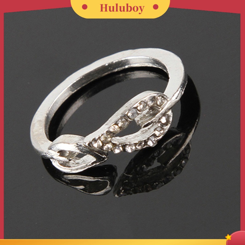 {Ready Stock} Perhiasan Cincin Terbuka Wanita Fashion Berlian Imitasi Dua Daun Untuk Hadiah Pesta Pecinta