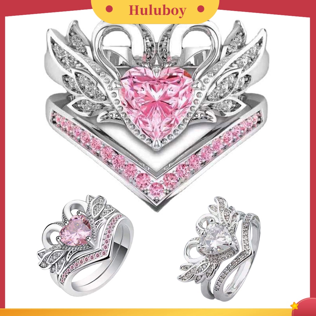 {Ready Stock} Sepasang Bentuk Angsa Wanita Cincin Cubic Zirconia Alloy Hati Hollow Shiny Finger Ring Perhiasan Aksesori