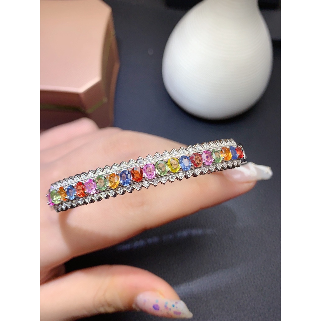 Goldkingdom Aksesoris Perhiasan Fashion Ready Stock Srilangka Alami Berwarna Safir Gelang Wanita Colorful Tourmaline Bracelet Buckle