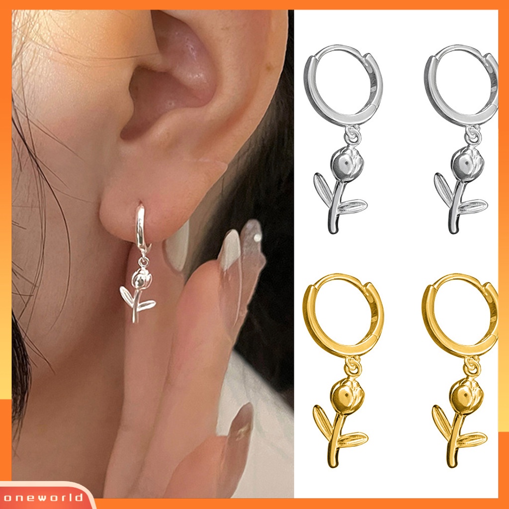 [OWR] 1pc Drop Earring Geometri Liontin High Gloss Electroplating Menawan Mewah Dekorasi Hypoallergenic Tulip Huggie Hoop Earring Perhiasan Aksesori