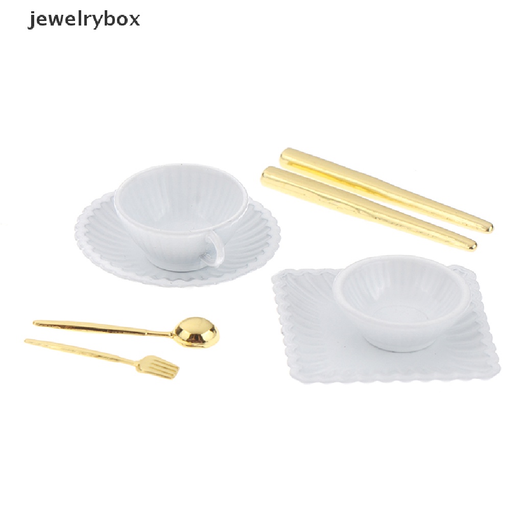 [jewelrybox] 1set 1: 12rumah Boneka Miniatur Cangkir Kopi Piring Garpu Sendok Mangkuk Peralatan Makan Model Dekorasi Dapur Mainan Butik