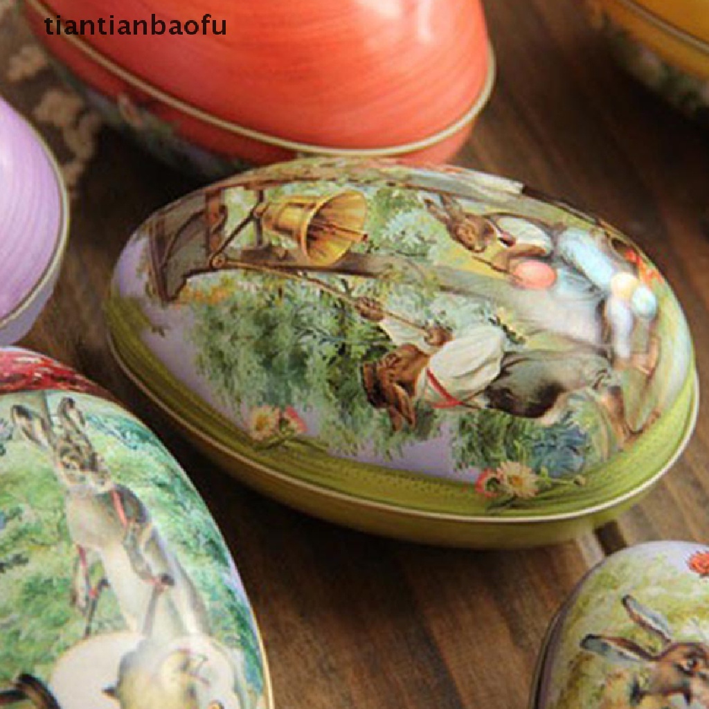 [tiantianbaofu] Easter Box Candy Tins Boxes Gift Cookie Storage Tinplatelids Telur Toples Butik