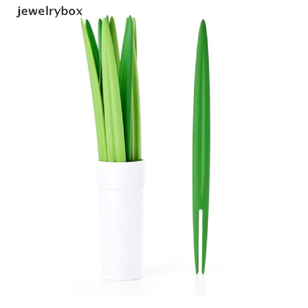 [jewelrybox] 10pcs Garpu Buah Tusuk Gigi Daun Plastik Dekorasi Kotak Makan Bento Aksesoris Salad Kecil Tiny Fork Mini Cake Picks Untuk Anak Butik