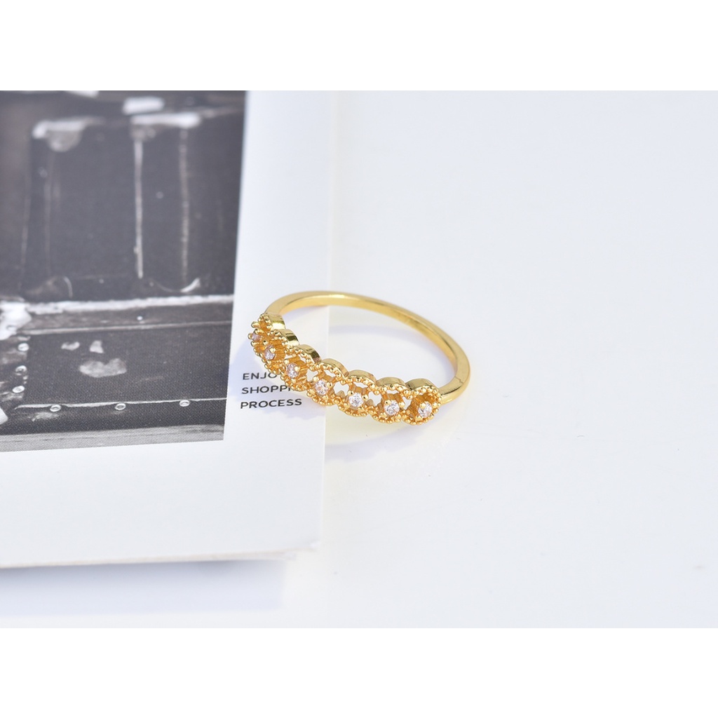 Goldkingdom Aksesoris Perhiasan Fashion Ready Stock Retro Grace Cincin Berlian Lapis Emas Fashion Ringan Renda Wanita.