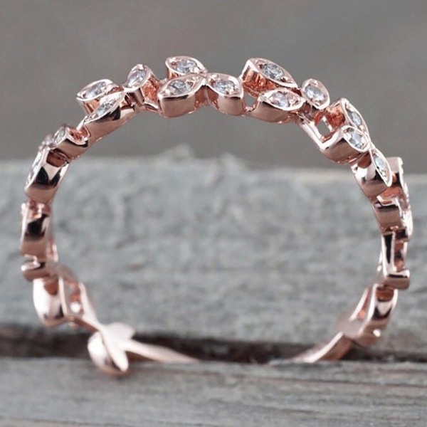 Goldkingdom Aksesoris Perhiasan Fashion Ready Stock Perak Disepuh Daun Cincin Berlian Rose Gold Ring