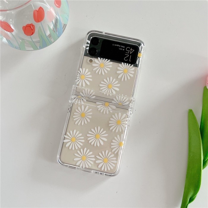 Casing Bumper Transparan Shockproof Motif Kartun Bunga Z Flip 3/4