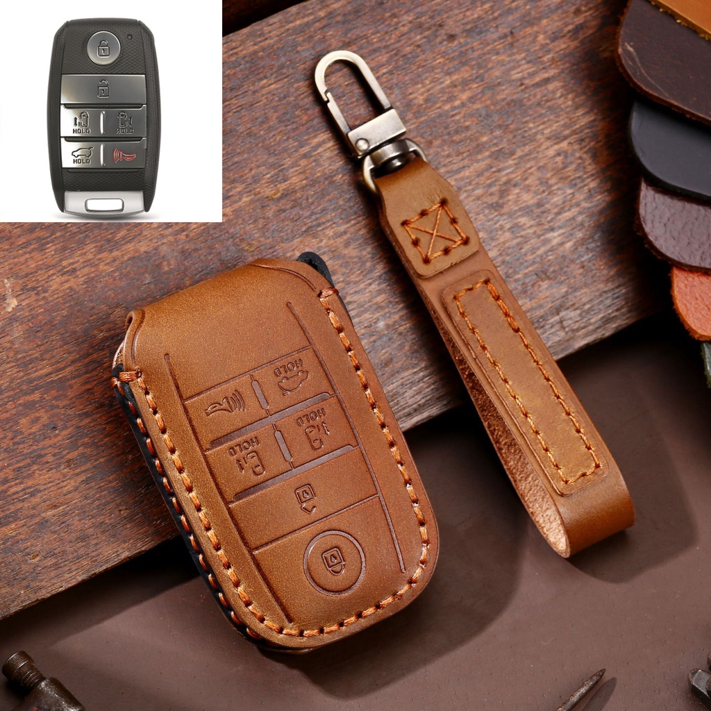 Kulit Asli 6tombol Fob Kunci Mobil Remote Smart Key Case Pelindung Cover Kompatibel Dengan Kia Sedona Grand Carnival 2015 2019