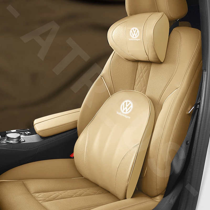 Volkswagen Car Seat Leather Headrest Pillow Back Support Memory Cotton Foam Bantal Leher Kepala Lumbar Untuk Allspace Golf Polo T-cross Tiguan Scirocco