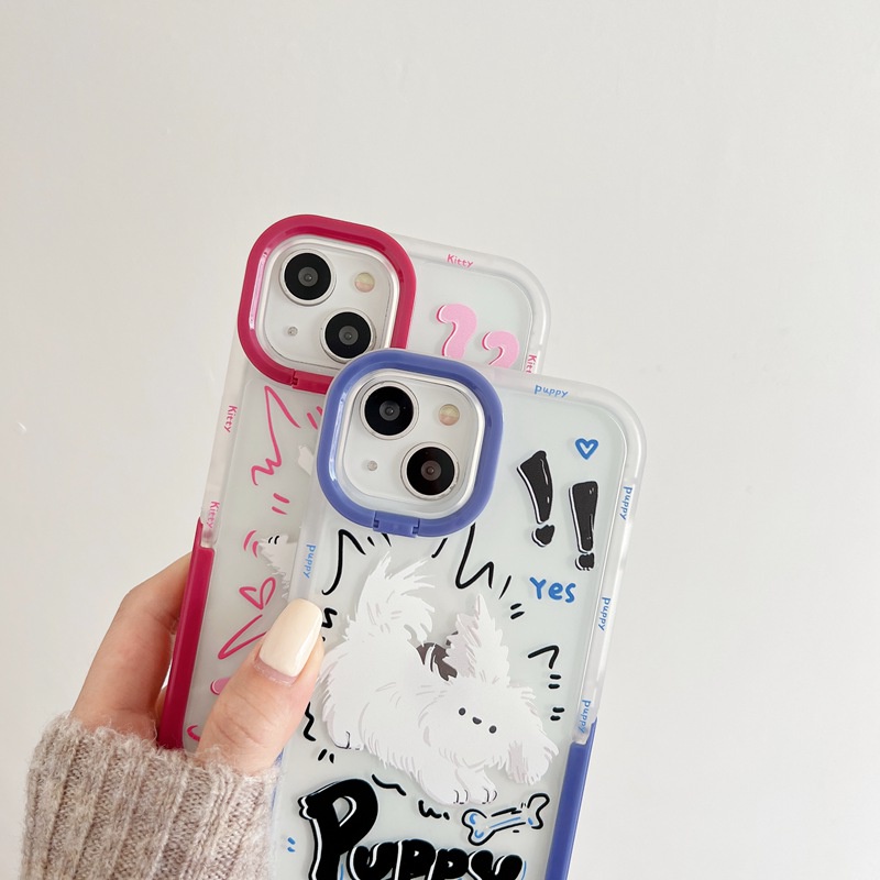 【2 Holder】Freak Out Kitty Puppy Girl Woman Soft Case iP iPhone X XR XS Max 11 12 13 14 + Plus Pro Max FTD Casing Apple