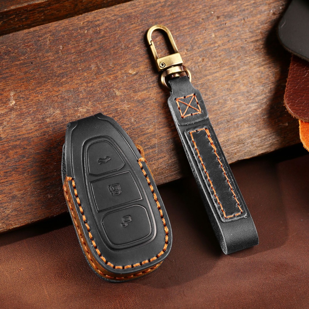 Leather Car Key Case Fob Penutup Pelindung Kunci Mobil Keychain Aksesoris Ford Fiesta Focus3 4 Mondeo Ecosport Kuga Focus ST