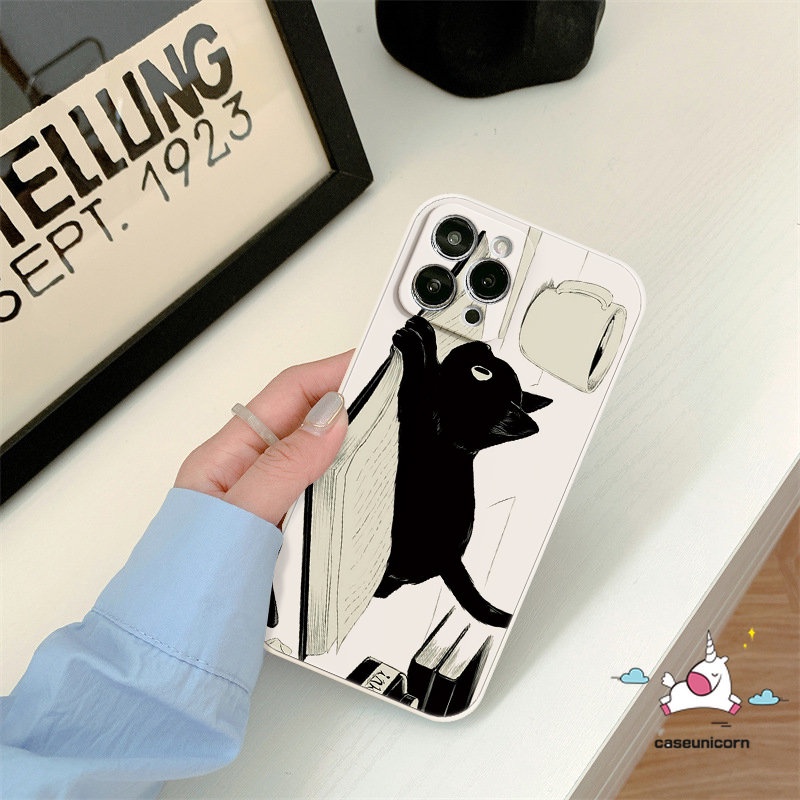 Kartun Kucing Lucu Tali Bermain Casing Ponsel Kompatibel Untuk iPhone 7Plus XR 11 13 12 14 11 Pro Max 6 7 8 6S Plus X XS Max SE 2020 Tepi Lurus Motif Sisi Lucu Tpu Soft Cover