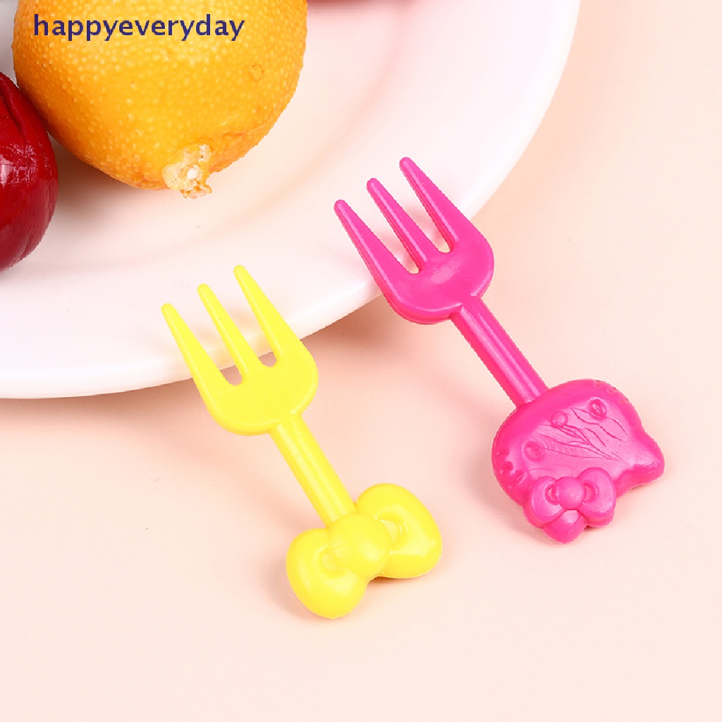 [happy] 10pcs Mini Kawaii Animal Kartun Garpu Buah Anak Snack Kue Dessert Makanan Fruit Pick Tusuk Gigi Tanda Bento Makan Siang [ID]