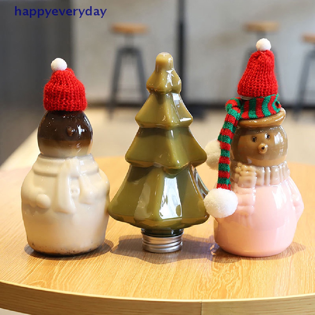 [happy] Christmas Snowman Xmas Tree 400ml Botol Minum Transparan Minuman Dingin Es Kopi Susu Teh Juice Cup [ID]