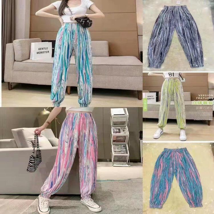 GROSIRTAS TG1707 Celana Panjang Plisket Rainbow Abstrak Import Celana Jogger Dan Celana Kulot Straight Kekinian