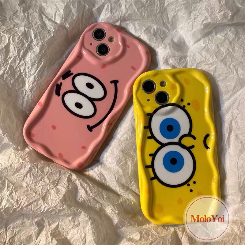 IPHONE Case Kompatibel Untuk Iphone11 14 13 12 Pro Max XR 6 6s 8 7 Plus X XS Max SE 2020 3D Wavy Curved Edge Glossy Lucu SpongeBob SquarePants Patrick Star Teman Baik Soft Cover