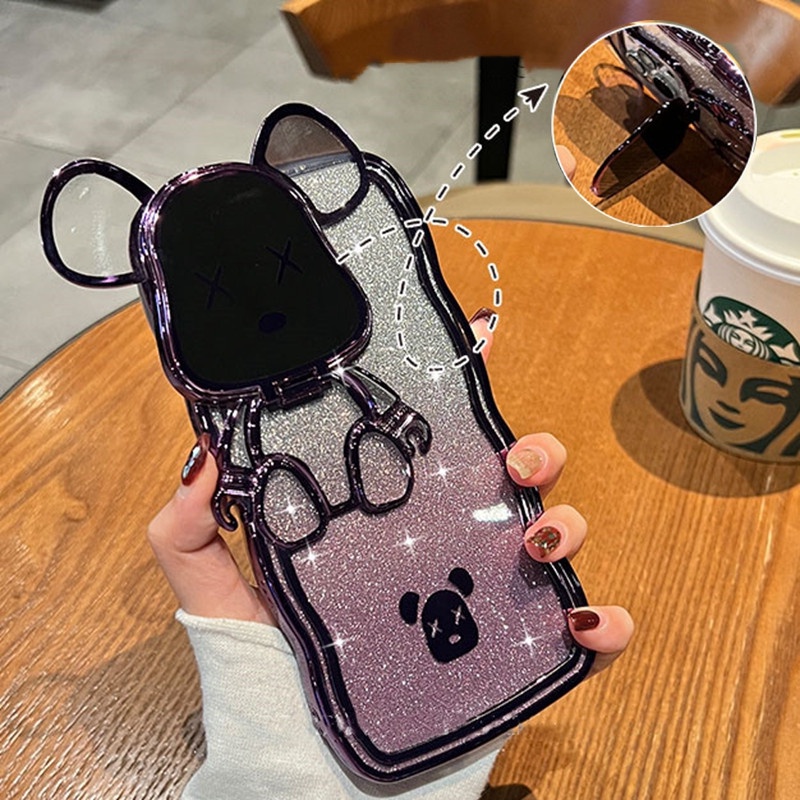 Fun 3D Bear Kamera Perlindungan Lensa Untuk Case iPhone 11 Pro Max Casing iPhone 14 12 13 Pro Max Case 14 Promax Plus Kedip Mewah Bening shockproof Pelindung Belakang Lembut