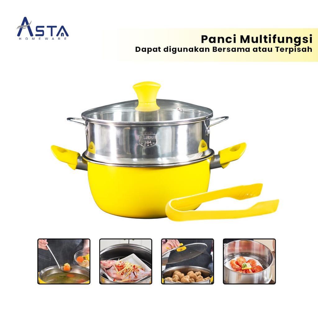 ASTA Panci Set LEMONA 100 Panci Dandang Kukus Steamer 24CM Stainless Steel SUS 304