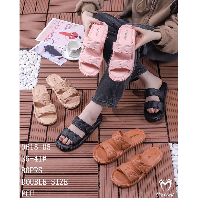 Sandal Slop Jelly PCU Wanita Ban 2 Kerut Simple Import dan Trendy MKY 0615-05 36-41