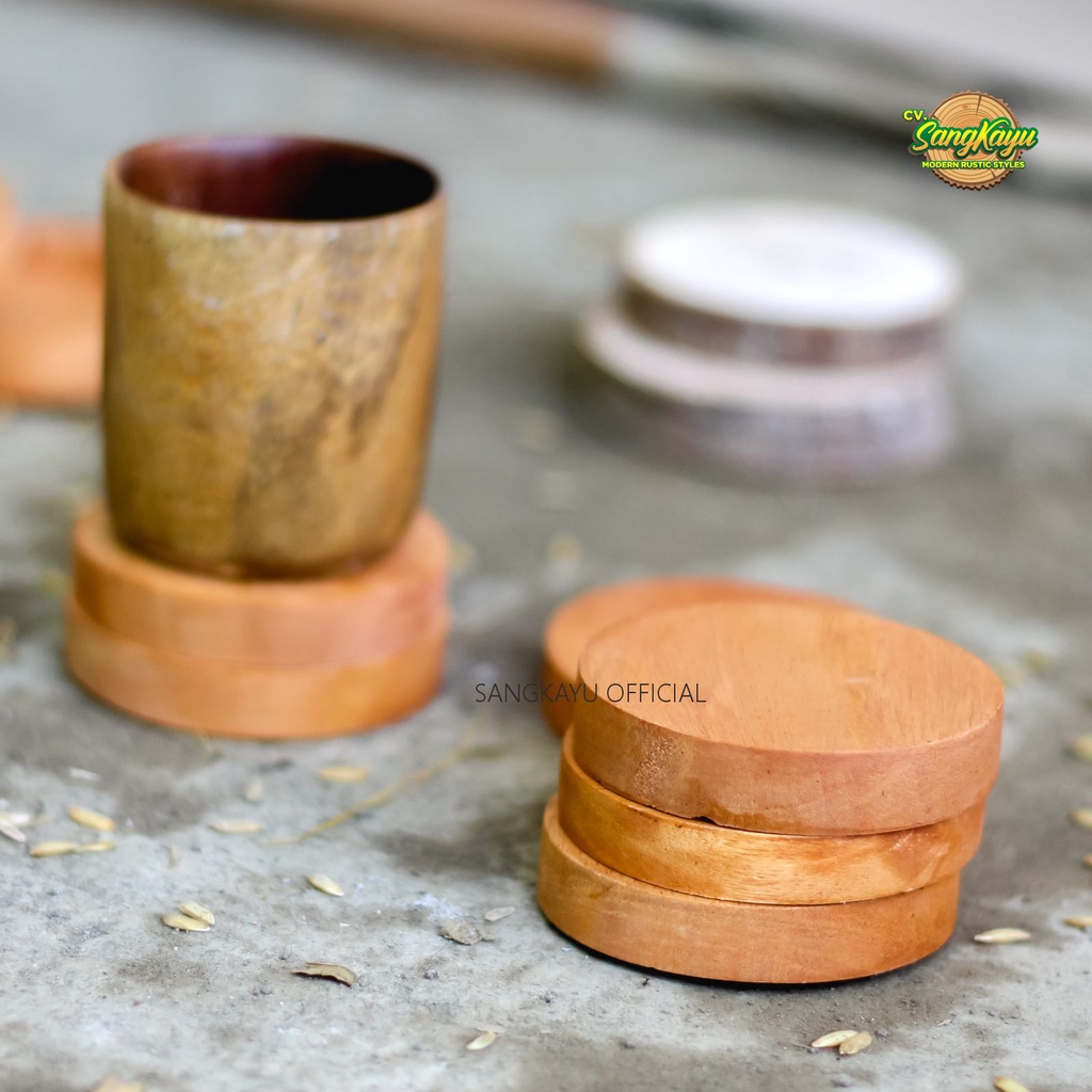 Wooden Coaster 7 cm Tatakan gelas cangkir kopi teh Tatakan kayu unik | wood coaster | wooden coaster