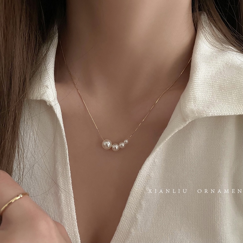 Ay (CN) Kalung Liontin Mutiara Sederhana Untuk Wanita Rantai Emas Choker Perhiasan Aksesoris Fashion