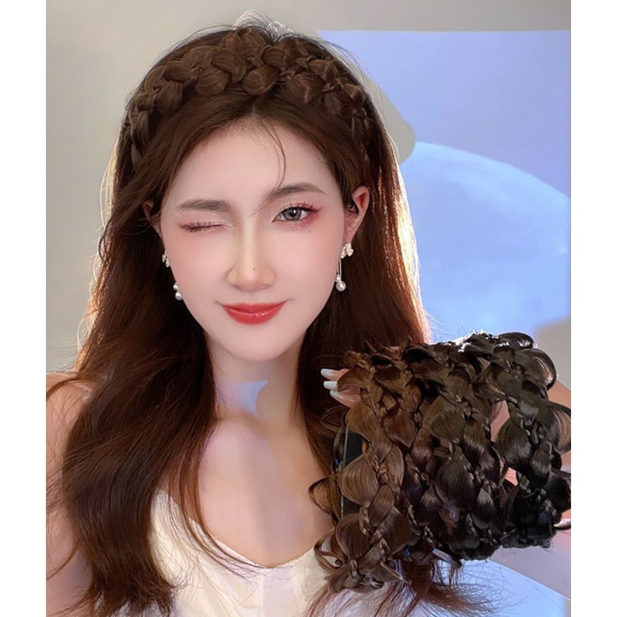 Wig Korea Kepang Bando Gadis Twist Alami Wig Rambut Band Aksesoris Rambut