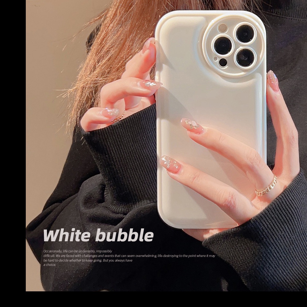 IPHONE Desain Sederhana Warna Solid Putih Bulat Pelindung Lensa Kamera Phone Case Glossy Soft Covers Untuk Iphone7 8 PLUS X XR XS 11 12 13 14 PRO MAX SE 2020