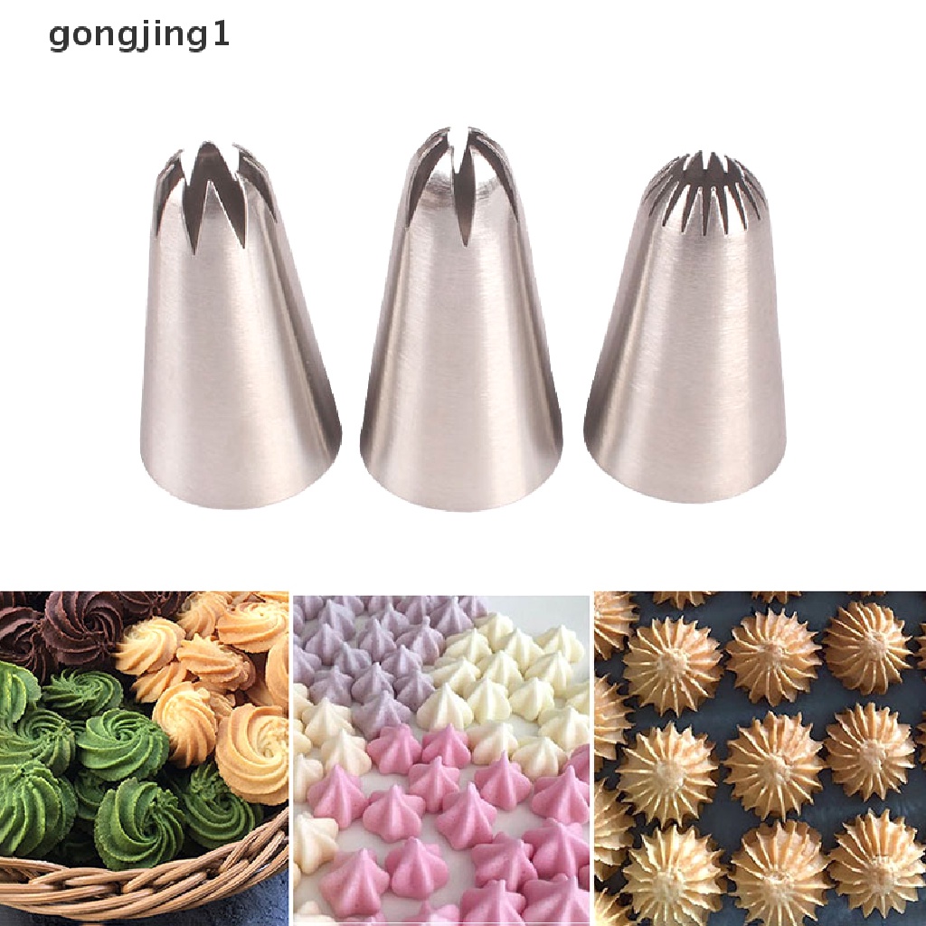 Ggg 3PCs Krim Kue Icing Piping Cupcake Nozzle Pastry Tips Fondant Dekorasi Kue ID