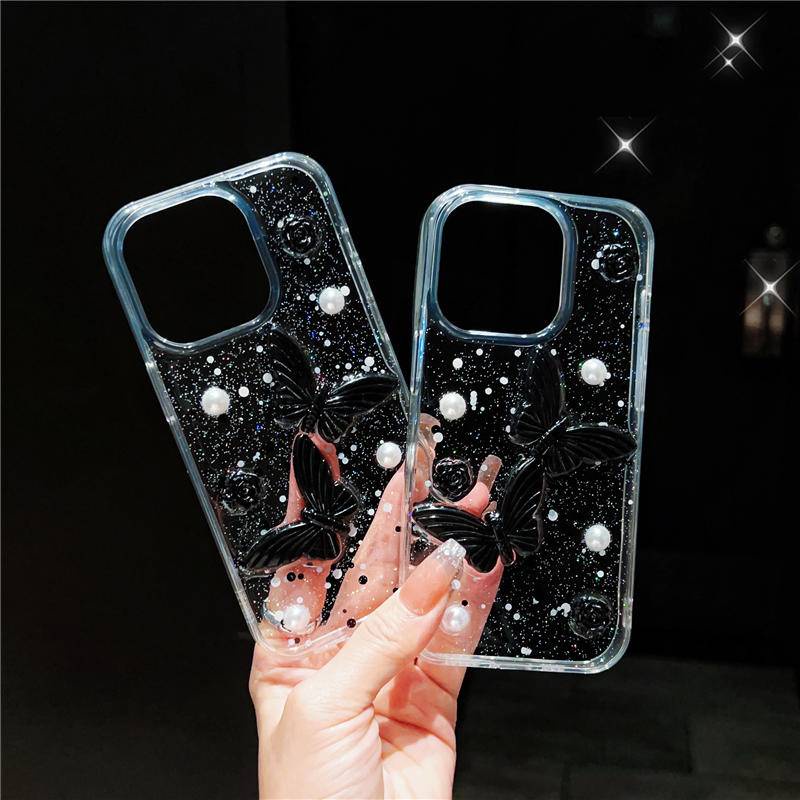 Casing Ponsel Bening Kupu-Kupu Glitter Lucu Untuk iPhone 14 13 12 11 Pro MAX Plus Mini Cute Crystal Transparan Back Cover Untuk iPhone X XS MAX XR 7 8 Plus SE 2022 2020